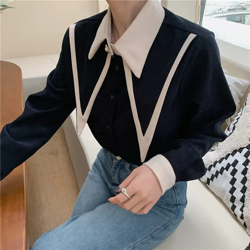 

CGC Vintage Woman Blouses 2022 Spring Elegant Turndown Collar Female Shirt Casual Long Sleeve Tops Women Korean Oversized Shirt