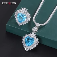 luxury 1415mm lab aquamarine high carbon diamond 5a zircon pendant necklace rings for women wedding party fine jewelry gifts