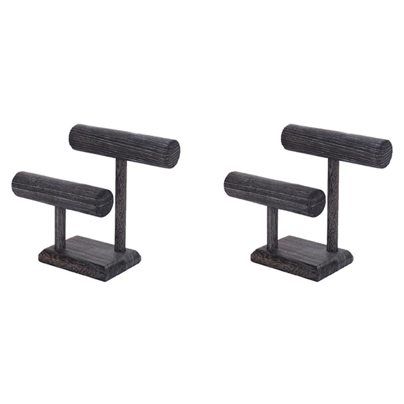 

2X Distressed Vintage Bracelets Watches Head Rope Hair Tie Storage Rack, Light Wooden Jewelry Display For Exhibition