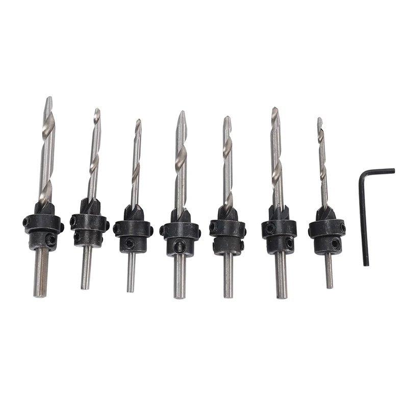 

HOT SALE 7-Pcs Countersink Drill Bit Set With Stop Collars & Wrench, Perfect For Wood Quick Change Pre-Drill Counterbore Drill