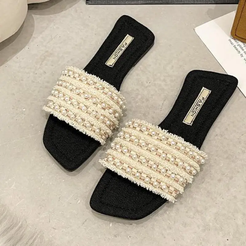 

Summer Women Slippers Fashion Pearl Sandals Slides Ladies Casual Flat Beach Designer Ytmtloy Indoor Zapatillas Mujer Casa Flat