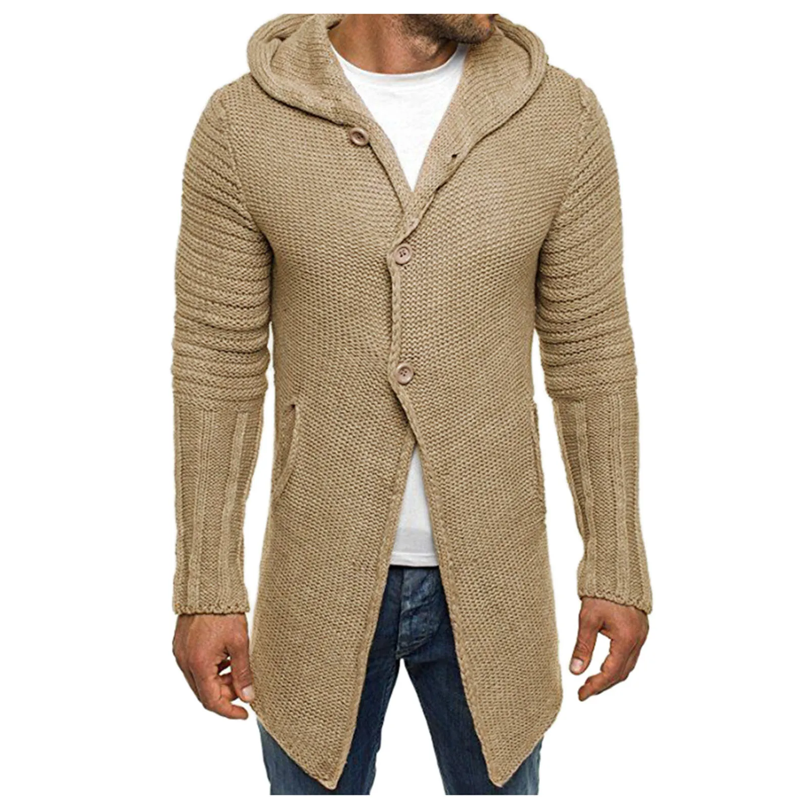 

Mens Autumn And Winter Fashion Casual Single Breasted Hooded Shirt Knitted Wool Coat Sweater Jacket Coat Rack Freestanding