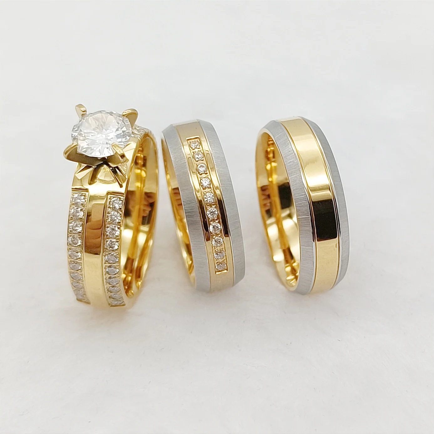 

Love Alliances 3pcs Promise Couples Wedding Engagement Rings Sets Valentine Lovers 18k Gold Plated Jewery