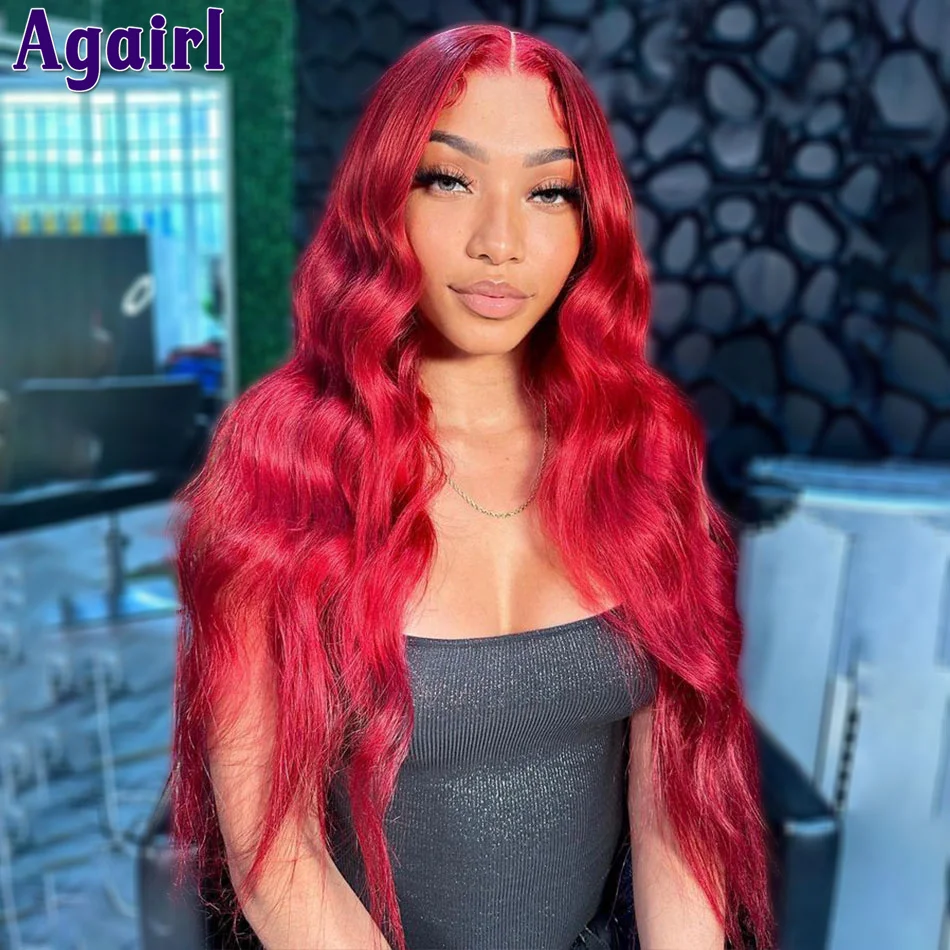

34Inch 99J Red Burgundy Transparent Lace 13X6 Wavy Frontal Wig 13x4 Body Wave Lace Front Wig PrePlucked Hairline 5x5 Closure Wig