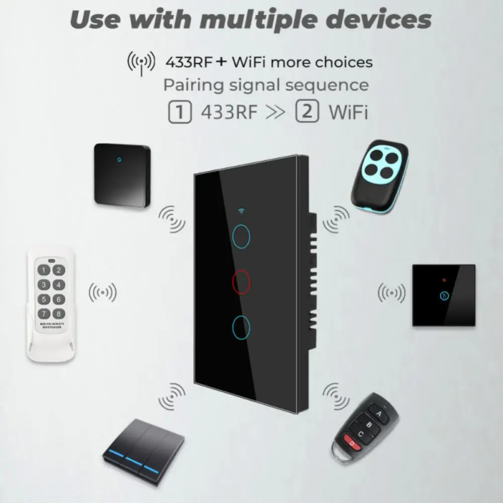 Умная сенсорная настенная панель Zigbee Tuya прямоугольная стеклянная 2/3 каналов