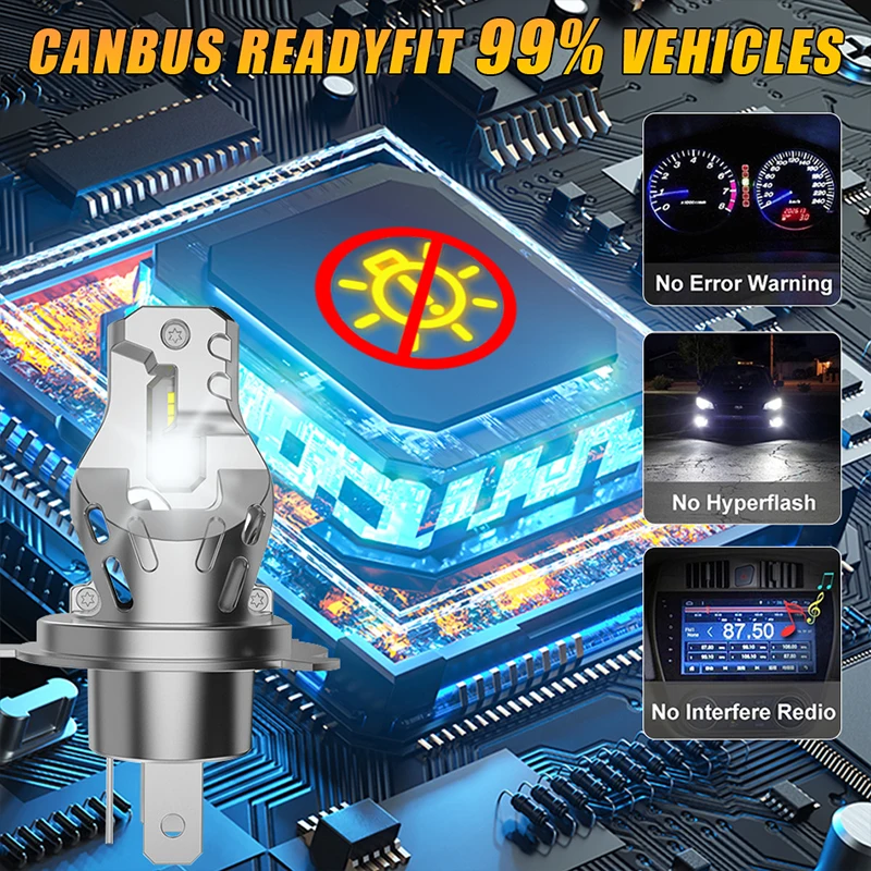 2x H4 Светодиодная лампочка 1: 1 Мини - размер Canbus Автомобильная фаровая 1000W 100000LM 8035 CSP