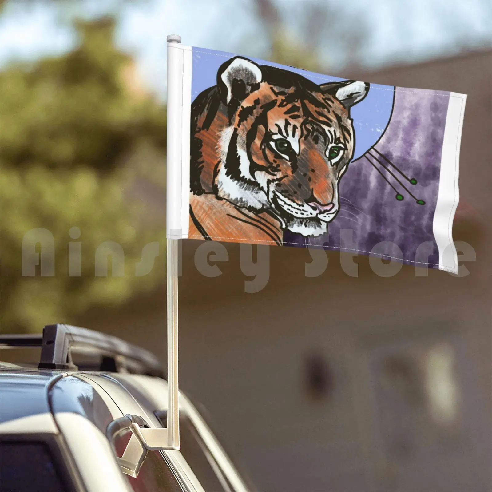 Фотографический флаг автомобиля фотография большого кота оранжевого синего