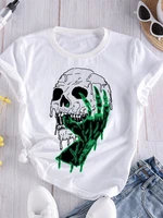 womens fearful printing skulls skeletons scare summer graphic print t shirt short sleeve crewneck tshirt female tee streetwear
