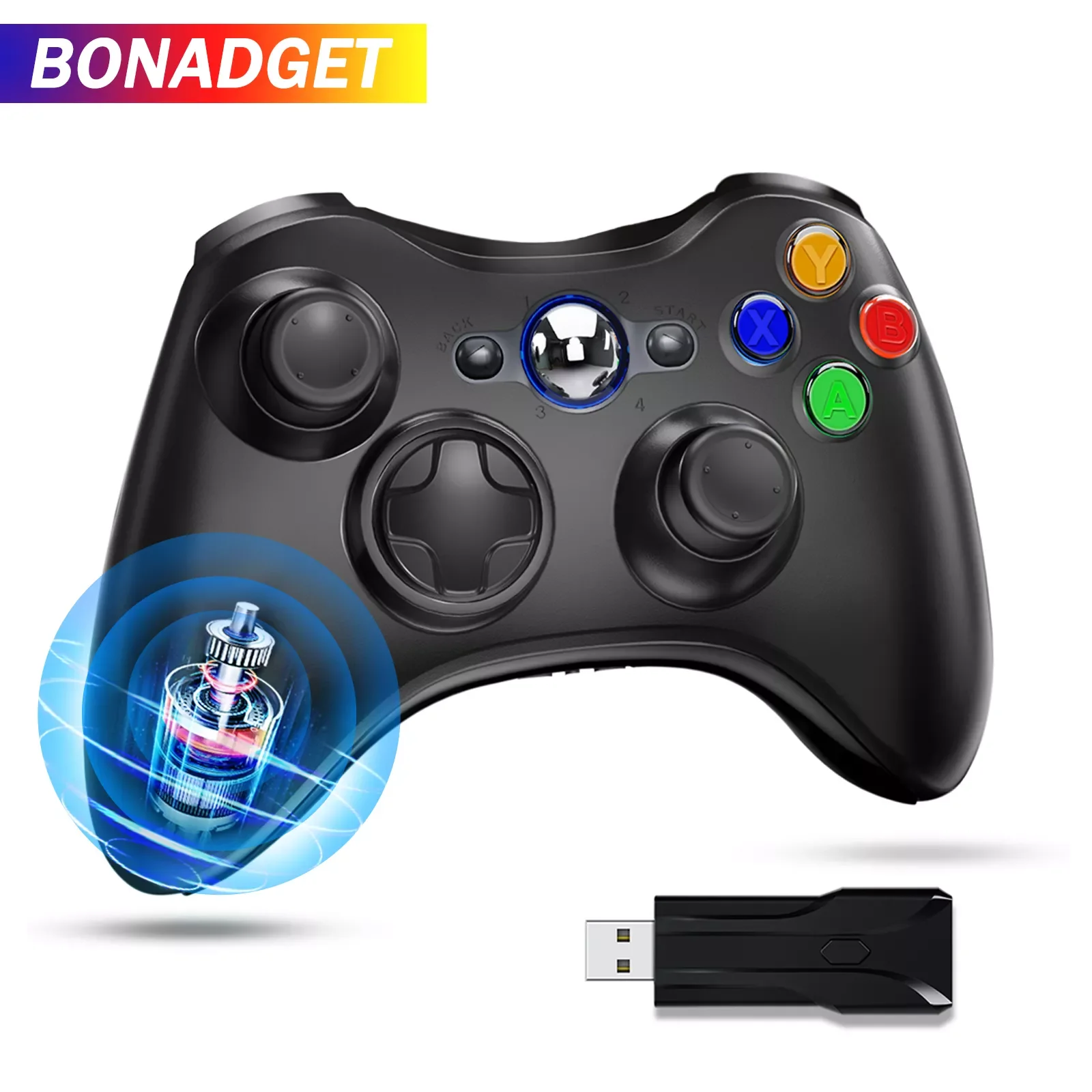 

NEW2023 Bonadget Wireless Game Controller For Xbox360+2.4GH Gamepad Joystick for microsoft PC Windows 7, 8, 10