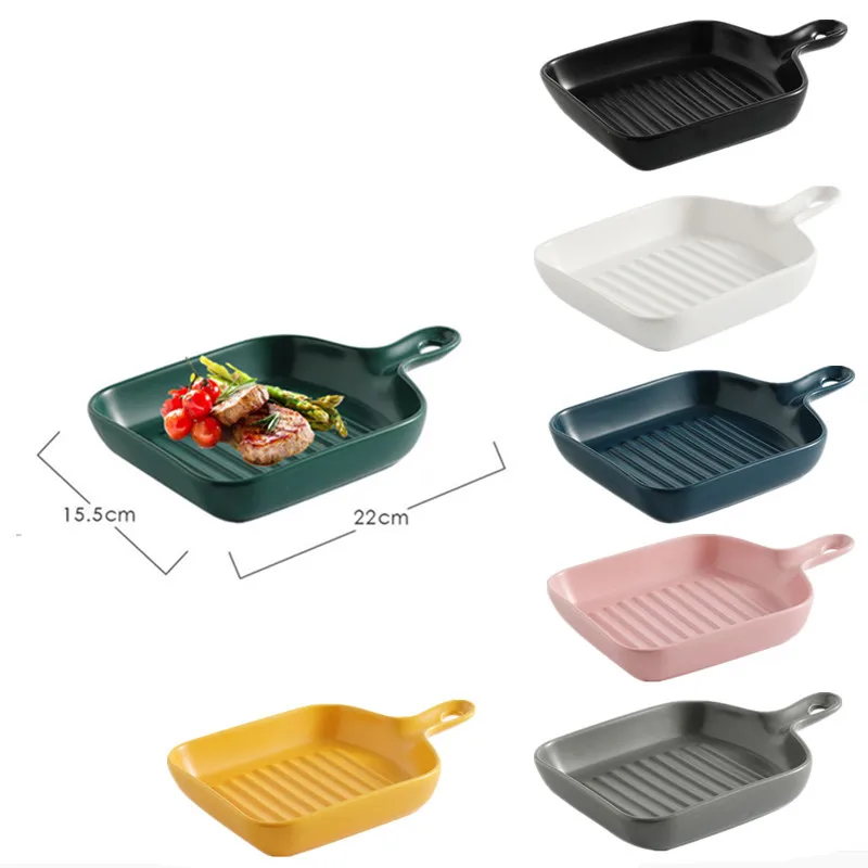 

7 Colors Can Be Hung With Handle Ceramic Cheese Baked Plate Baking Dish Tray Western Dishes Oven Multi-color Bowl 1PCS