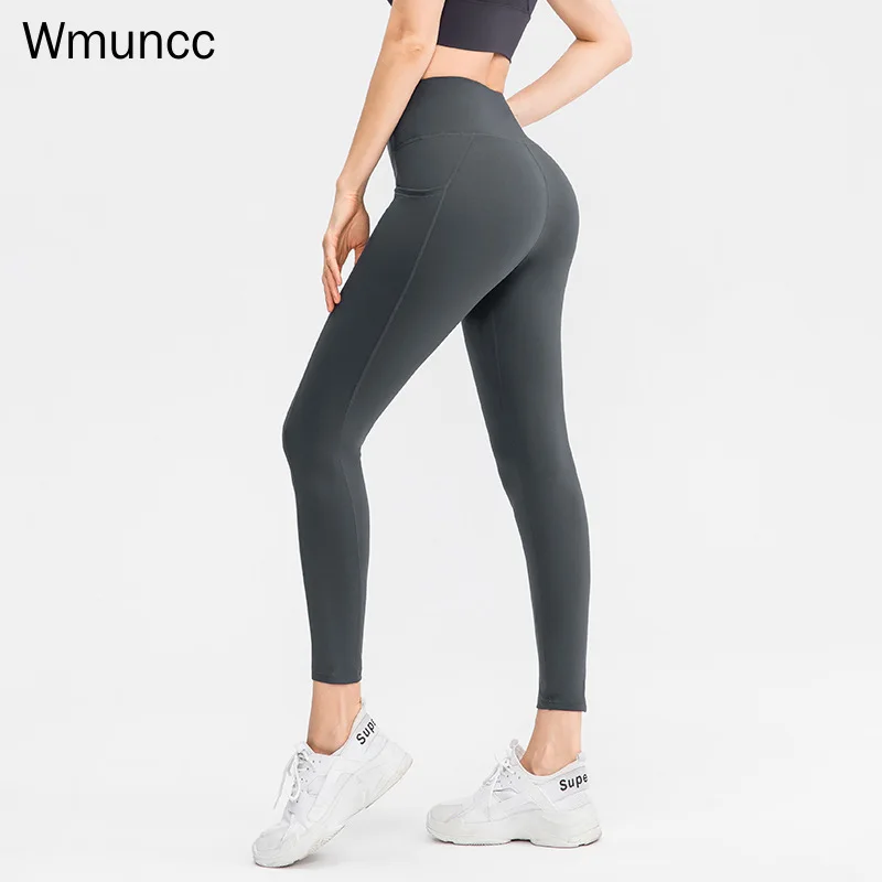 

Wmuncc Gym Workout Leggings with Pocket Yoga Pant Women for Fitness High Waist Slim Tights Nylon + Spandex Nude Fabric