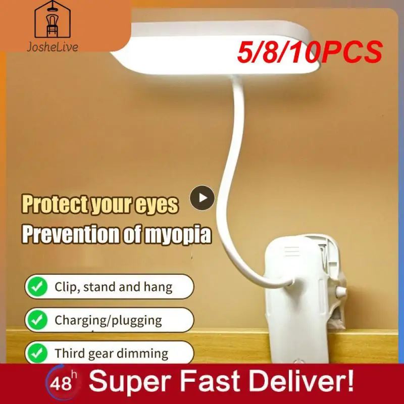 

5/8/10PCS Gooseneck Desk Lamp 3 Modes Dimming Household Clip Led Light Eye Protection Flexible Table Lamp With Clip