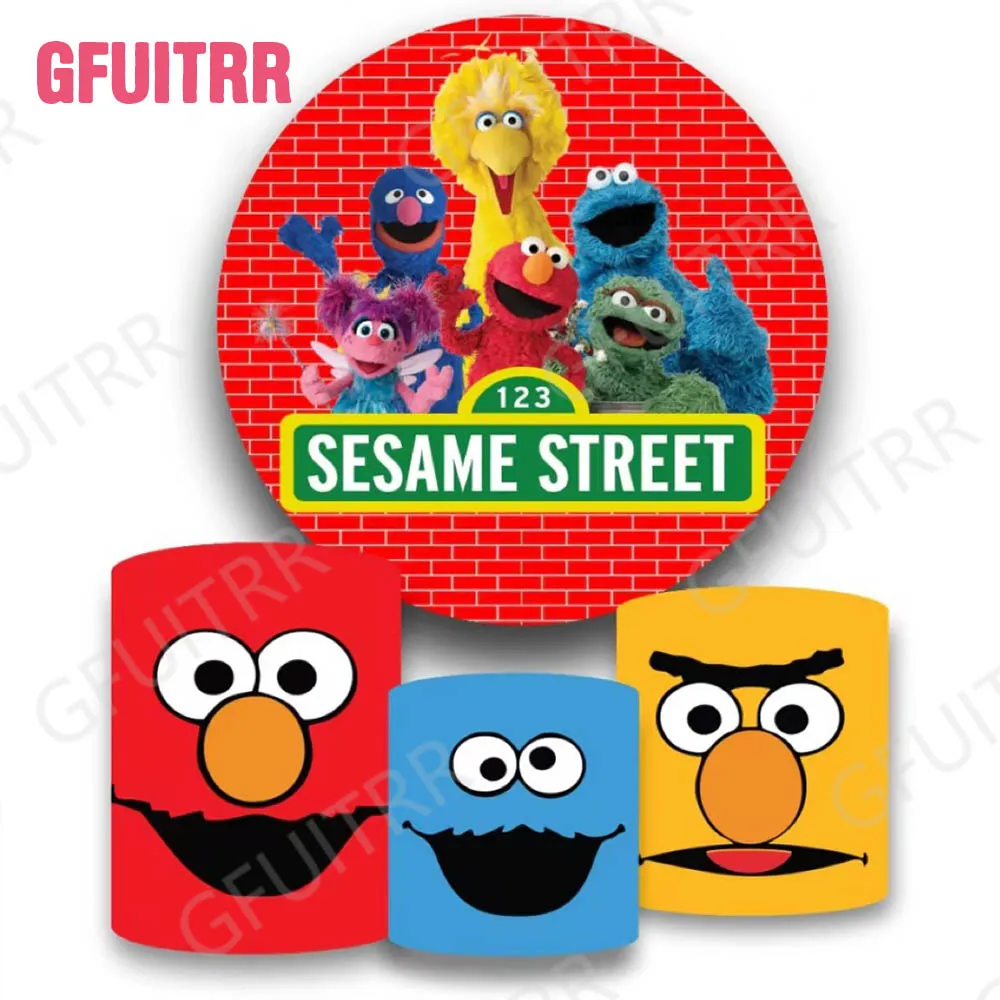 Круглый фон для фото с героями мультфильмов Улица Сезам детский дня рождения
