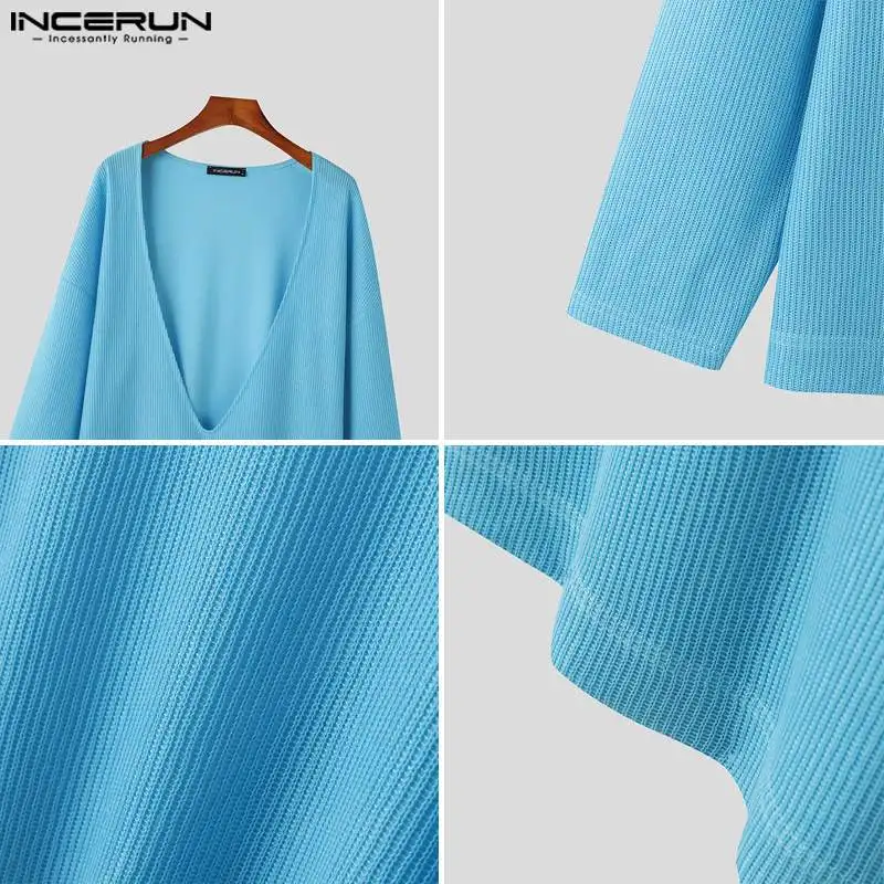 Топы INCERUN 2024 в американском стиле сексуальные мужские пуловеры полоску с