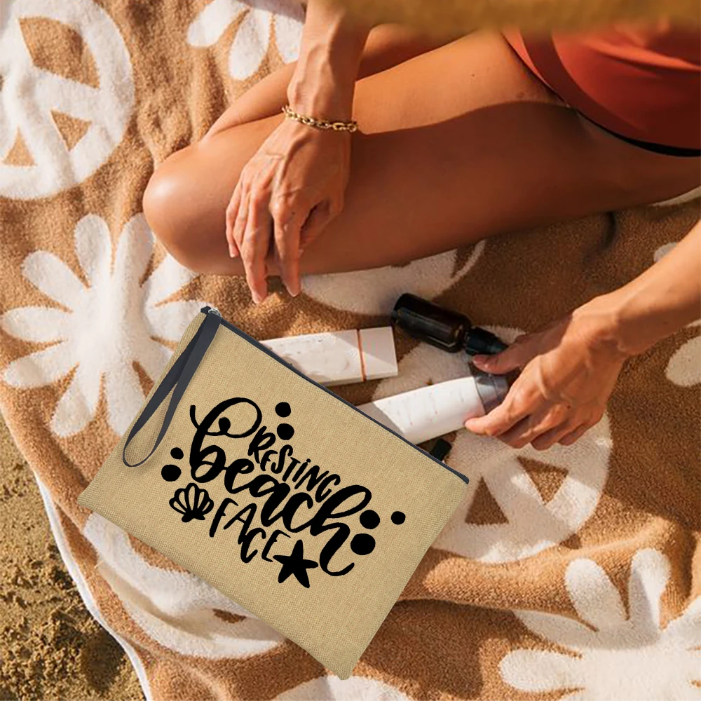 

Resting Beach Face Women Clutch Handbag Cosmetic Cases Bag Summer Beach Sunglasses Storage Makeup Pouch Travel Bag Female Gifts