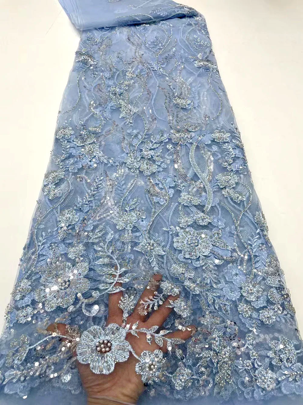 

African Beads Lace Fabric 2022 Embroidery Nigerian Laces Fabric High Quality French Tulle Lace Fabric With Sequins