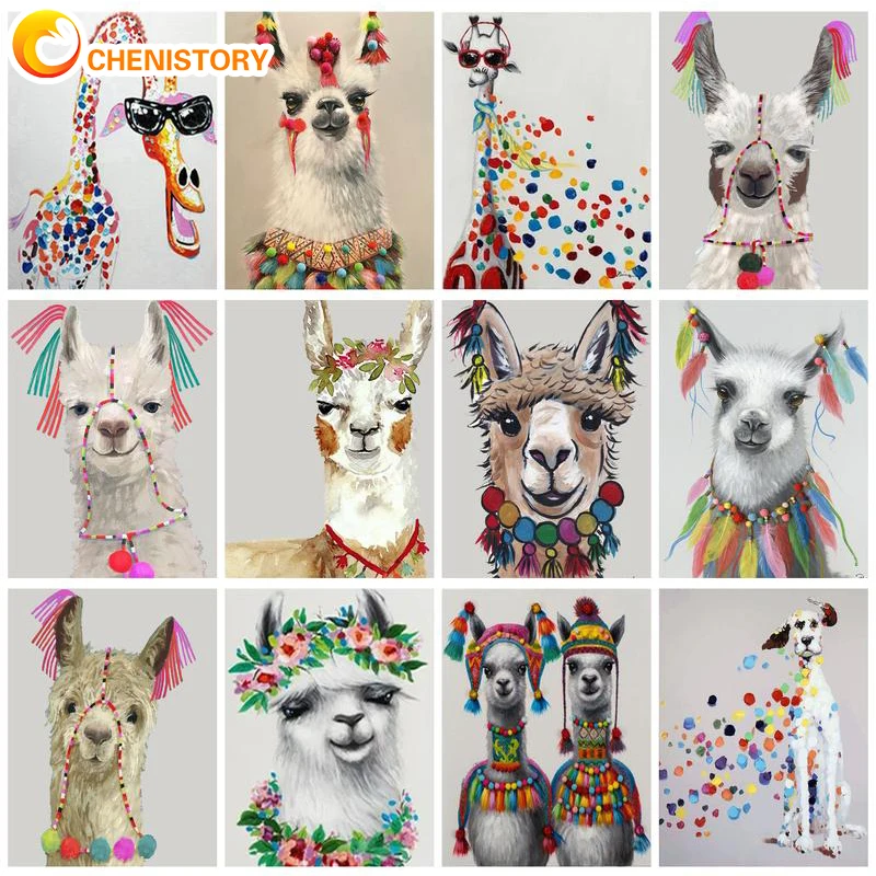 

CHENISTORY Frame DIY Oil Painting By Numbers For Adults Colorful Alpaca Pictures By Numbers Animal Acrylic Paints For Painting