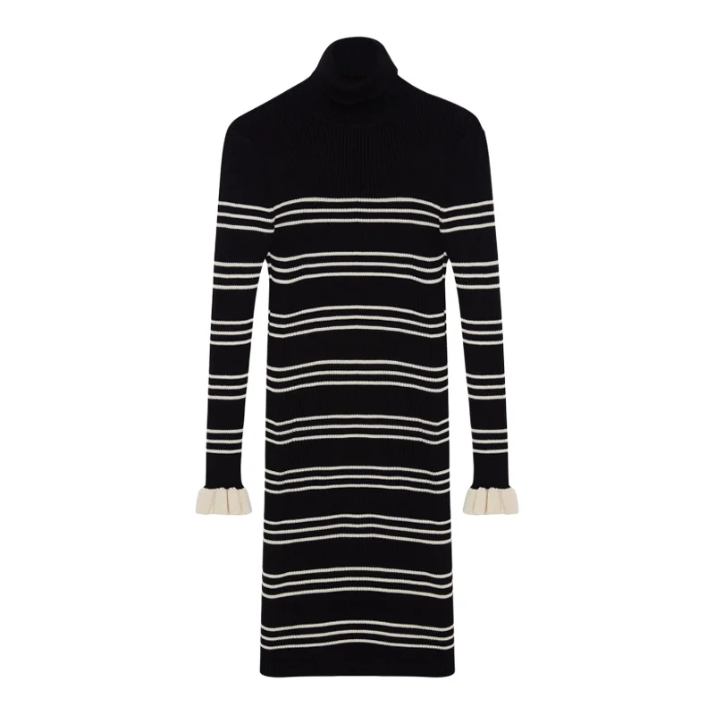 Trendyol TYZA Женские платья Полосатый повседневный трикотаж Slim Fit Водолазки со