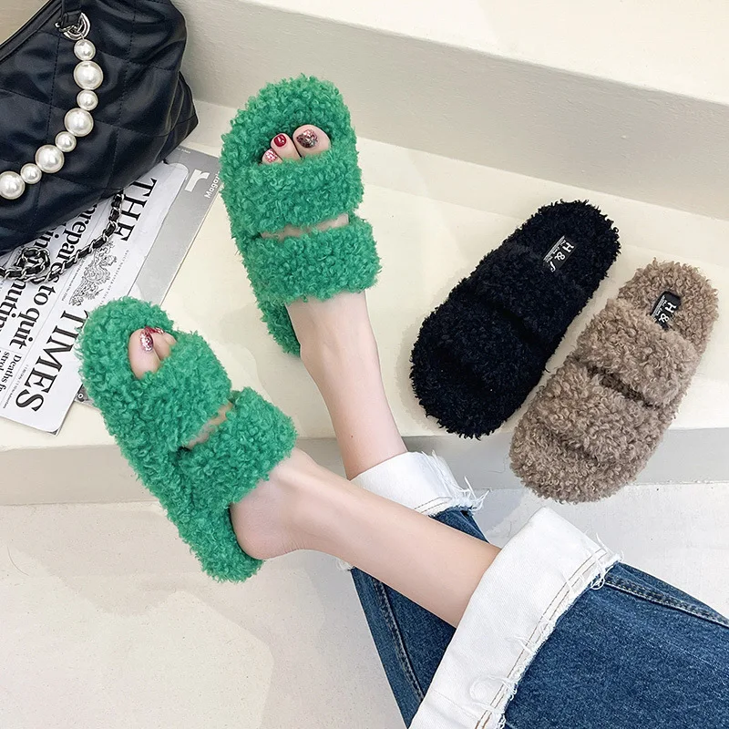 

Shoes Big Size Low Plush Slippers For Adults Luxury Slides Flock Slipers Women Fur Designer Flat 2022 Rubber Rome Basic Fashion