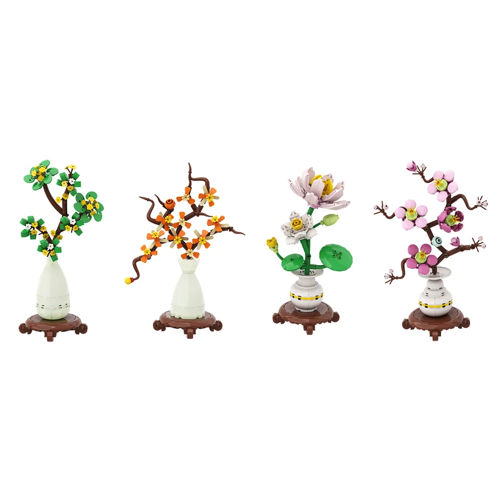 Конструктор MOC «Бонсай Четыре Сезона»: Имитация цветов персика, лотоса, османтуса, сливы, сухоцветов. Игрушка-конструктор для взрослых, подарок. (art.: 3920d992cb577) - 3920d992cb577