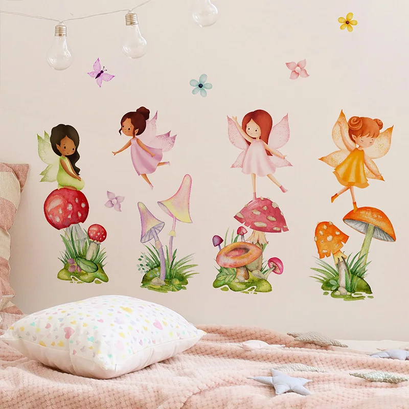 Cartoon Mushroom Fairy Wall Sticker Girl's Bedroom Fairy Wall Stickers Self-adhesive