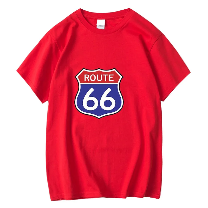 

Summer New Men's Ladies Route 66 Printed Short Sleeves 100% Cotton T-Shirts Casual Loose O Neck Streetwear Shirt Tops