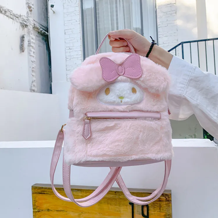 

Y2S Sanrio My Melody Cinnamoroll Children Shoulders Plush Bag Hairy Double Backpack Cartoon Student Cute Girl Heart Ugly Casual