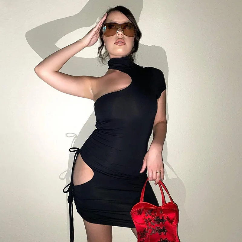 

2022 Summer Women's High-necked Strapless Irregular Lace-up Wrap Hip Dress