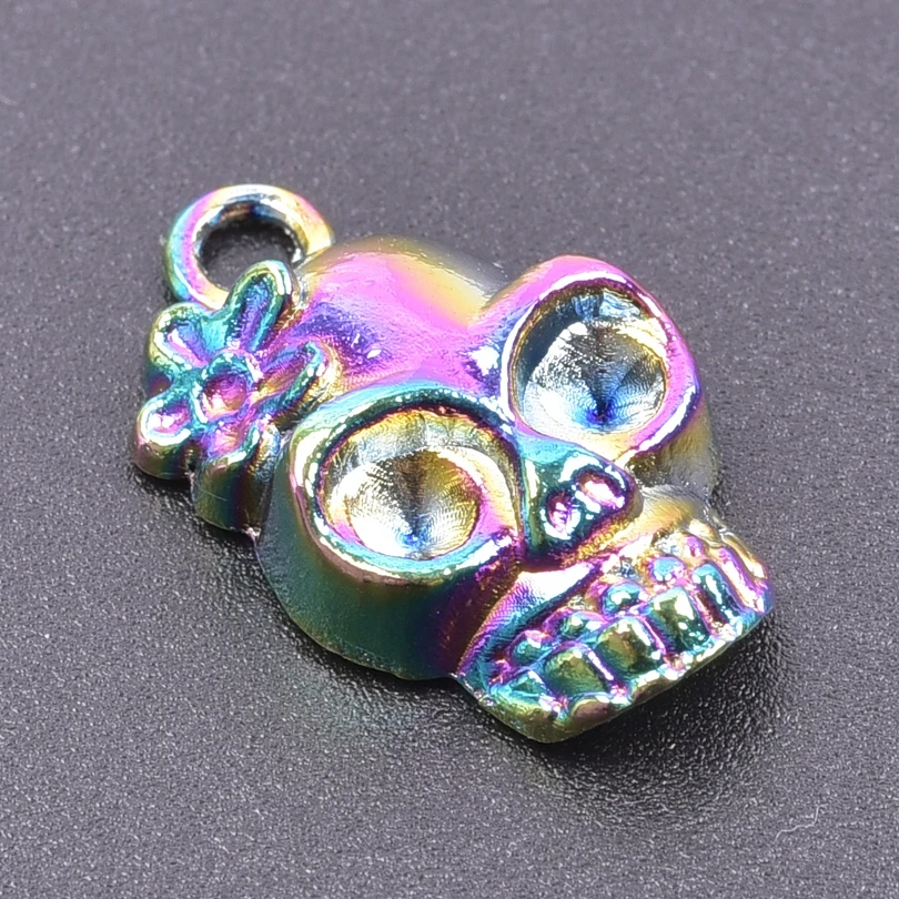 3pcs/Lot Plum Peach Flower Skeleton Skull Bones Cranium Scull Pendant Alloy Halloween Charms For DIY Designer Jewelry Parts