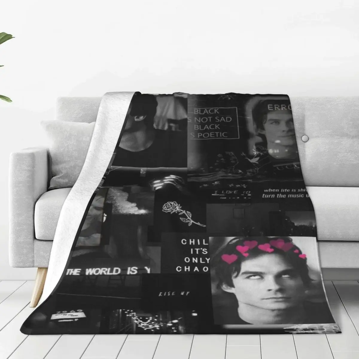 

Damon Salvatore The Vampire Diaries Plaid Blankets Velvet Decoration Breathable Soft Throw Blankets for Sofa Bedroom Bedspread