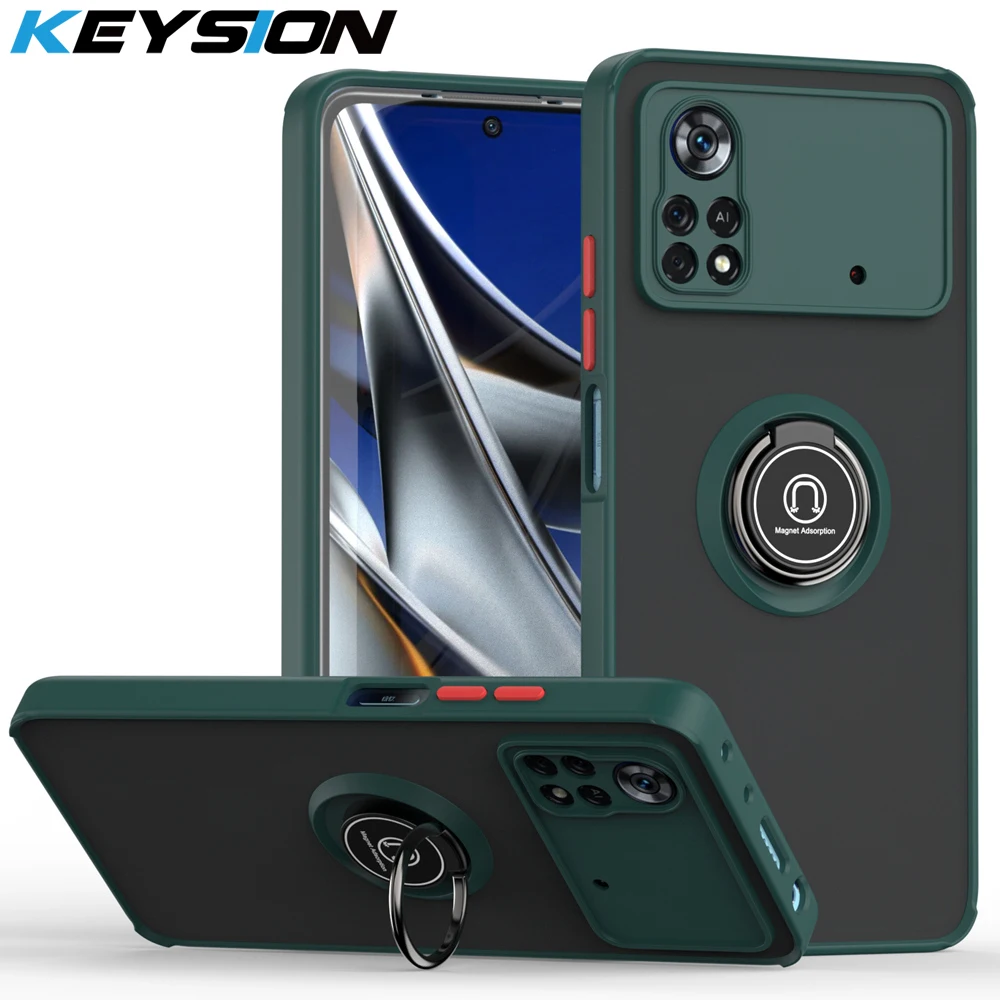 

Модный матовый чехол KEYSION для POCO X4 Pro 5G, прозрачная подставка для кольца, ударопрочный чехол для телефона Xiaomi POCO M4 Pro 4G, 5G