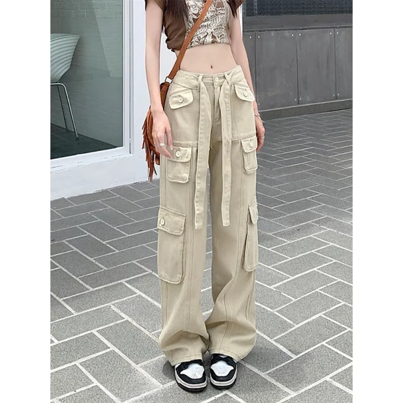 

2023 New American Retro Multi-pocket Do Old Overalls Female Drag Cool Street Loose Show Thin Straight Trousers Tide