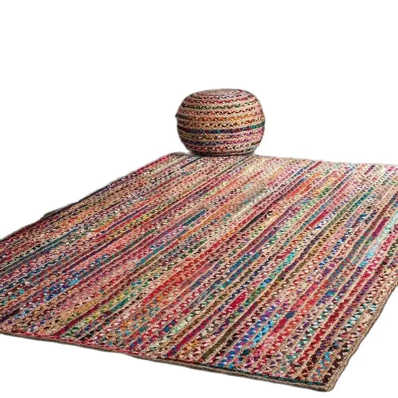 

Ковер из натурального джута, хлопковый Плетеный Ковер, двусторонний современный рустикальный вид