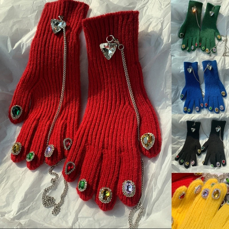 

for rhinestone Nail Decor Knitted Gloves Winter Touchscreen Split Finger Mittens