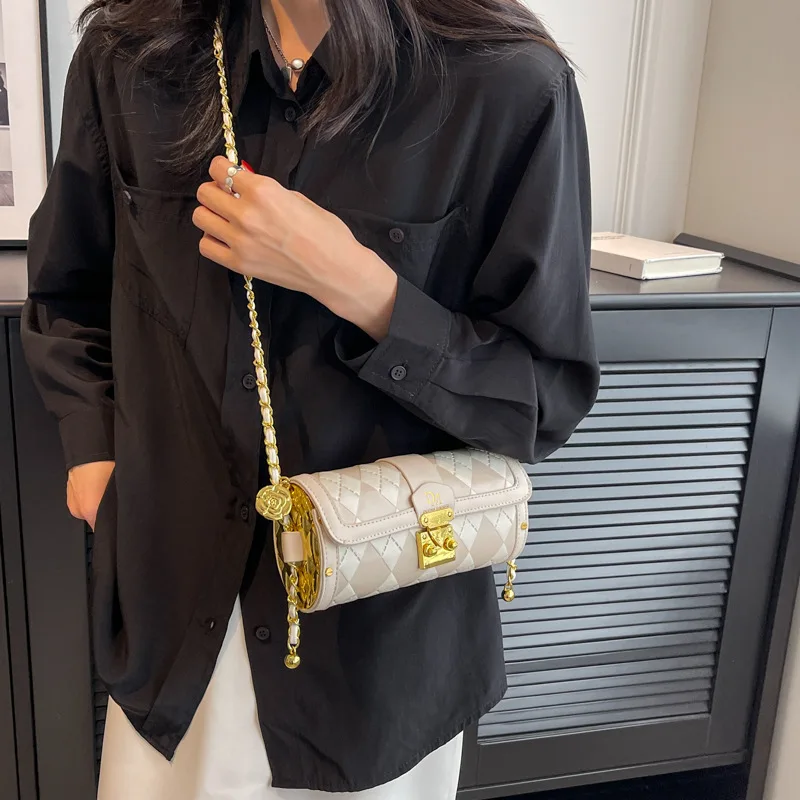 Niche Small Bag Women's New Fashion Texture Chain Crossbody Bag Women's Popular Cylinder Bag