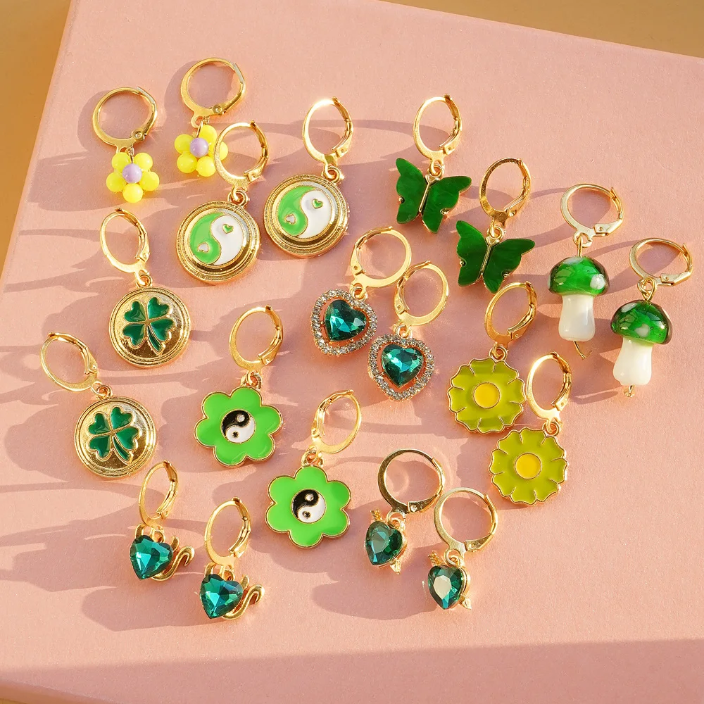 

IPARAM Unusual Earrings for Women Girls Green Crystal Acrylic Heart Butterfly Mushroom Flower Cute Earrings Fashion Jewelry