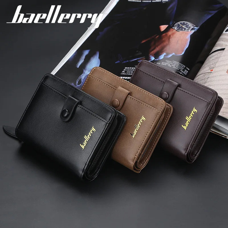 Baellerry Men Wallets Free Name Engraving Card Holder Zipper Men Purse Solid Coin Pocket High Quality Male Purse images - 6
