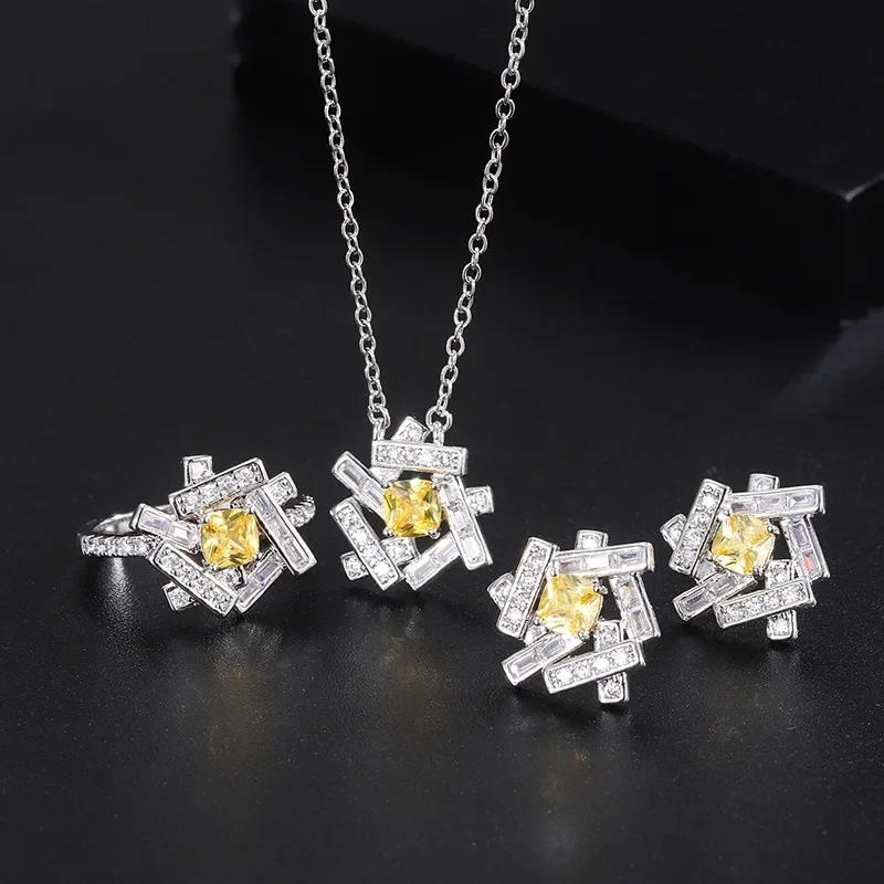 Новинка лета 2024 ожерелье кольцо серьги топаз камень желтый кристалл для женщин