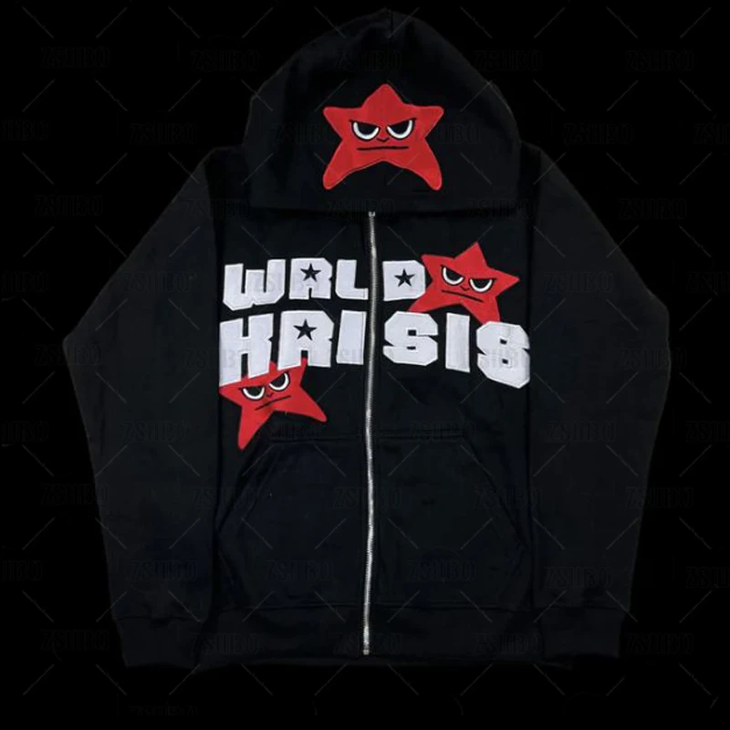 

Y2K Zip up Hoodie Cartoon anime Stars graphic Sweatshirt Sport Gothic Long Sleeve Oversized hoodie jacket Men's coat Pullover