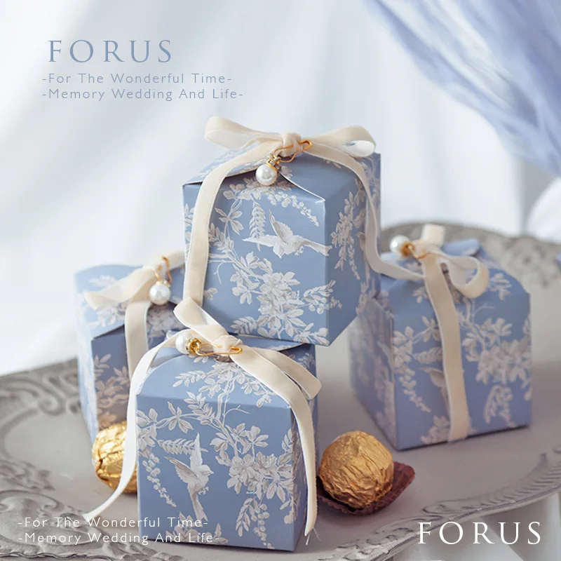 

Свадебные коробки для конфет картон синего цвета 20/50 шт