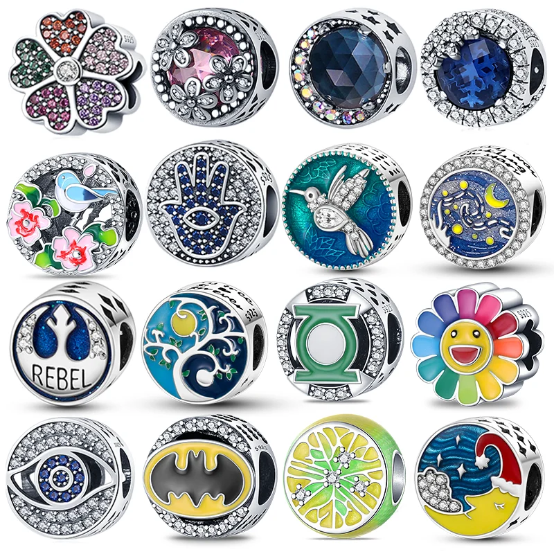 

Hot Luxury Oblate Evil Eye Galaxy Hummingbird Charms Beads Fit Original Pandora Bracelets Bangle Make DIY For Women Jewelry Gift