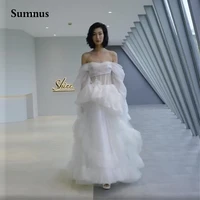 sumnus new lovely off the shoulder wedding dresses illusion long sleeve beach bridal gowns for bride cut out back customize