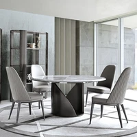 italian light luxury marble dining table household small family designer villa stainless steel postmodern maple shadow round tab