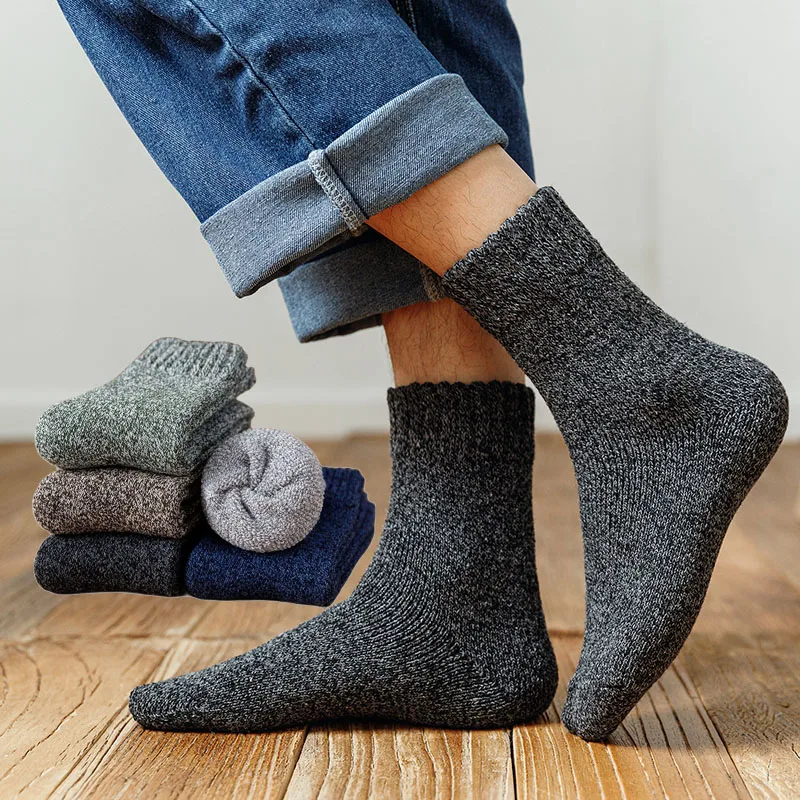 

Зимние утепленные мужские шерстяные носки, высококачественные теплые хлопковые носки, рождественский подарок, мужские термоноски размеров 39-46