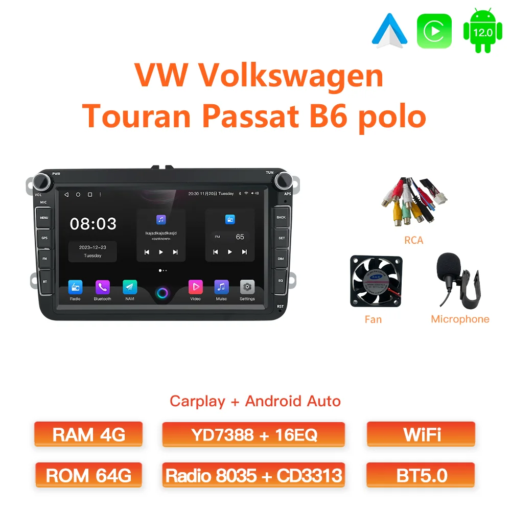 

GATAXASKY 8 "автомобильный радиоприемник мультимедийный плеер для VW Volkswagen Passat B7 B6 Golf Touran Polo Tiguan Jetta 2 din Android 12 Carplay