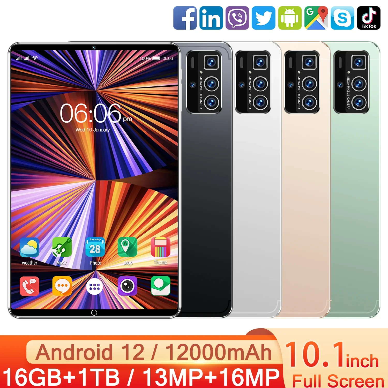 2024 Глобальная версия 10 1-дюймовый планшет Android12 16 ГБ 1T 12000 мАч Dual SIM 10-ядерный WPS GPS