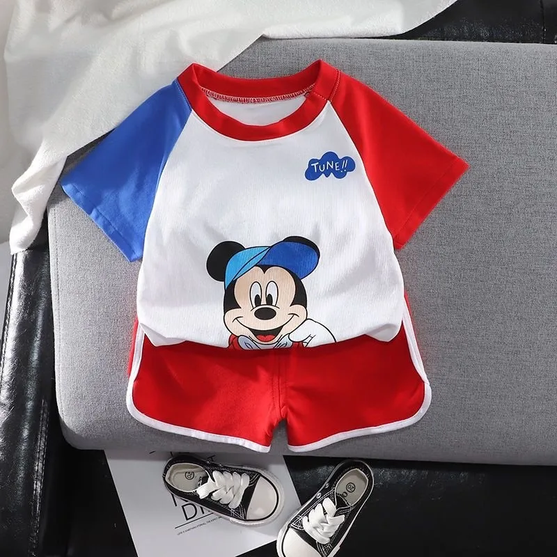 

Brand Clothing Kids 2 Piece Set Mickey Print + Shorts Trousera Clothes Baby Toddler Children Short Sleeve Costume