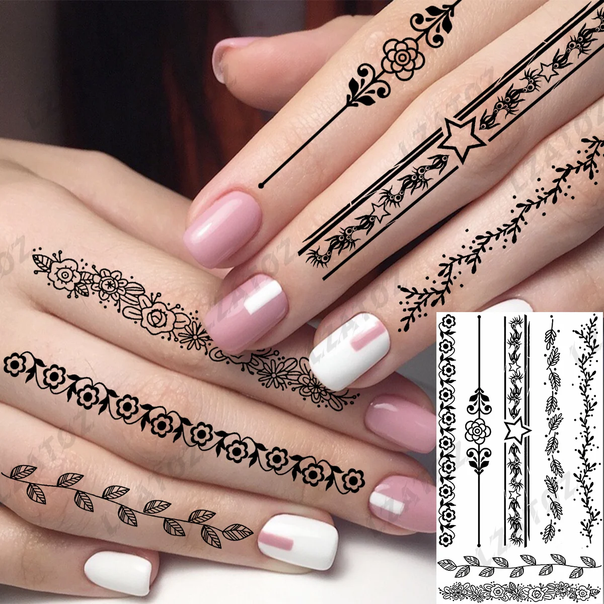 Sexy Thorn Flower Temporary Tattoos For Woman Girls Trumpet Star Vine Fake Tattoo Sticker Hand Water Transfer Tatoos Decal Mini