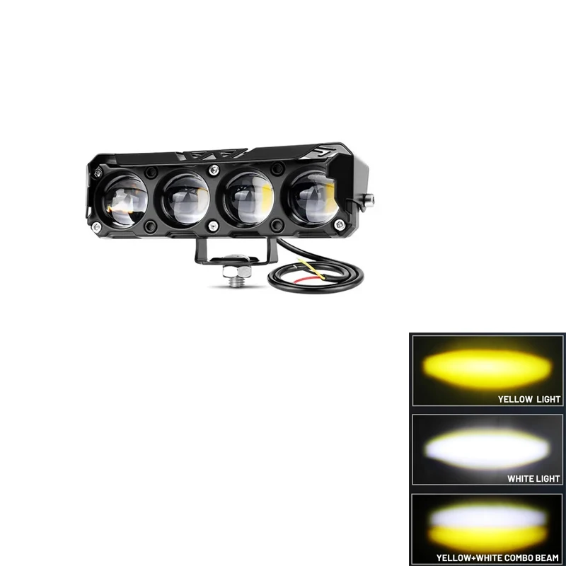 

Мотоциклетные прожекторы, светодиодные фары, 12 В, двухцветная проекция, 4 линзы, вспомогательные фары для мотоциклов, противотуманные фары, аксессуары для мотоциклов