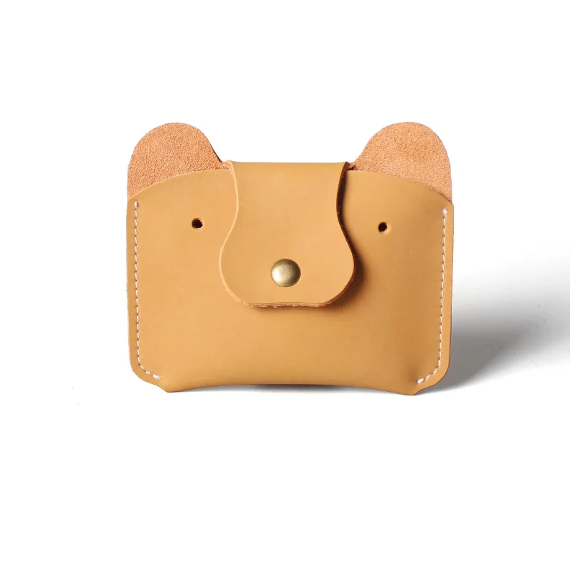 Brown Handmade Animal Leather Card ID Holder Package Bank Credit Wallet Coin Change Wage Business Card Holder Case Bag Cover